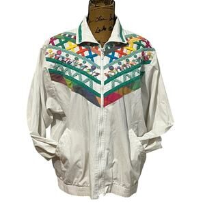 Vintage Koret Francisca White Multicolor Zip Lightweight Jacket Women’s L